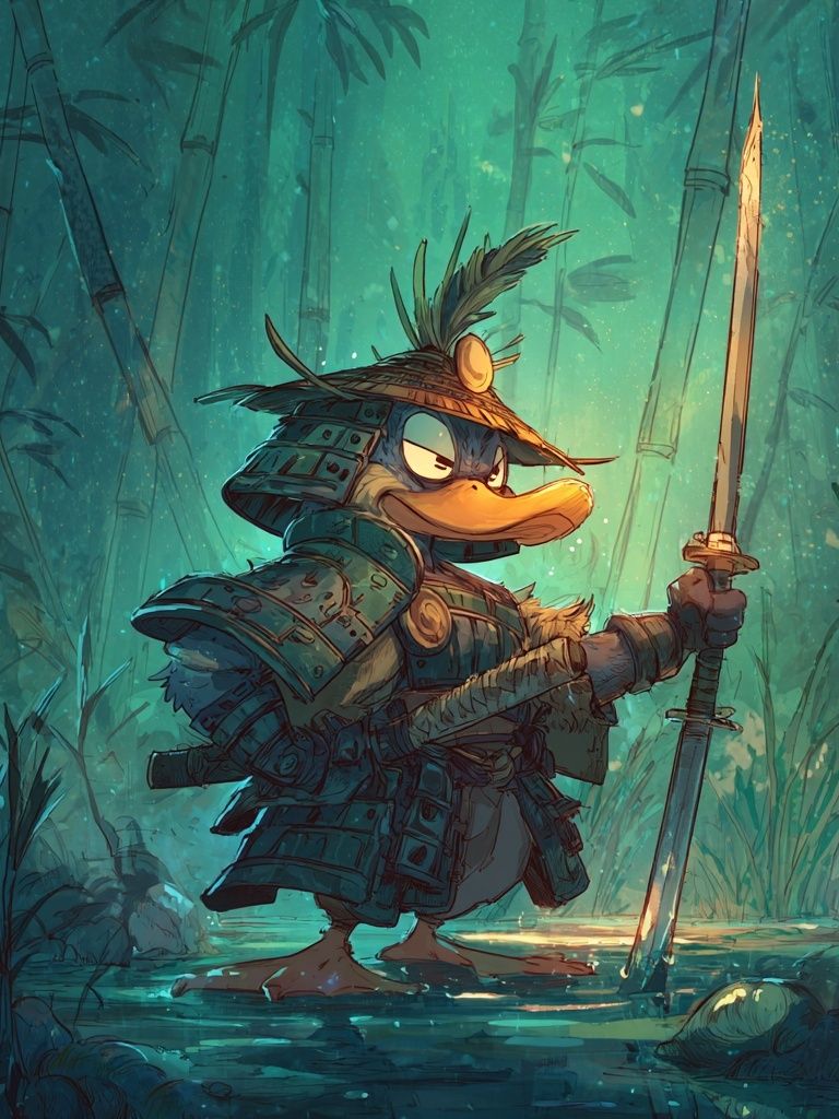 Samurai Duck Fantasy Illustration Poster. poster — illustration art