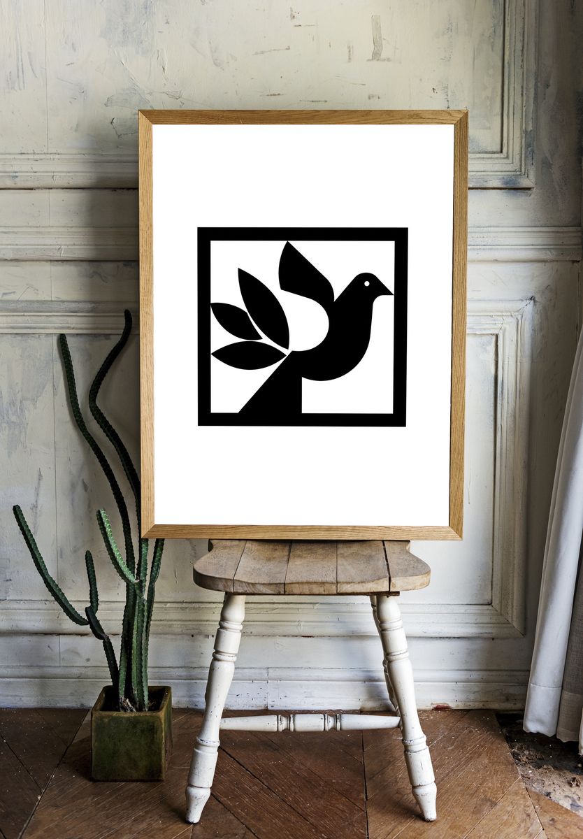 Abstract Dove Line-Art Poster. room preview