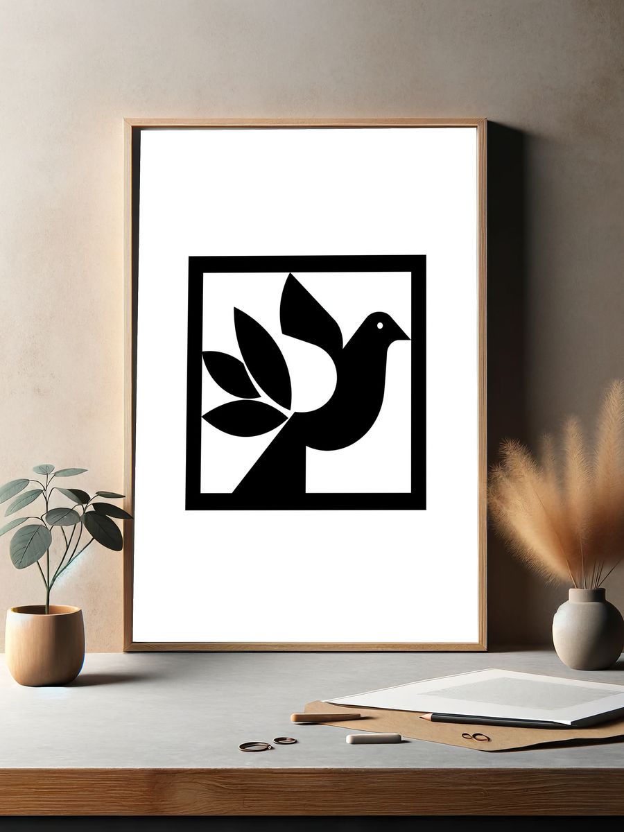 Abstract Dove Line-Art Poster. — room view 2