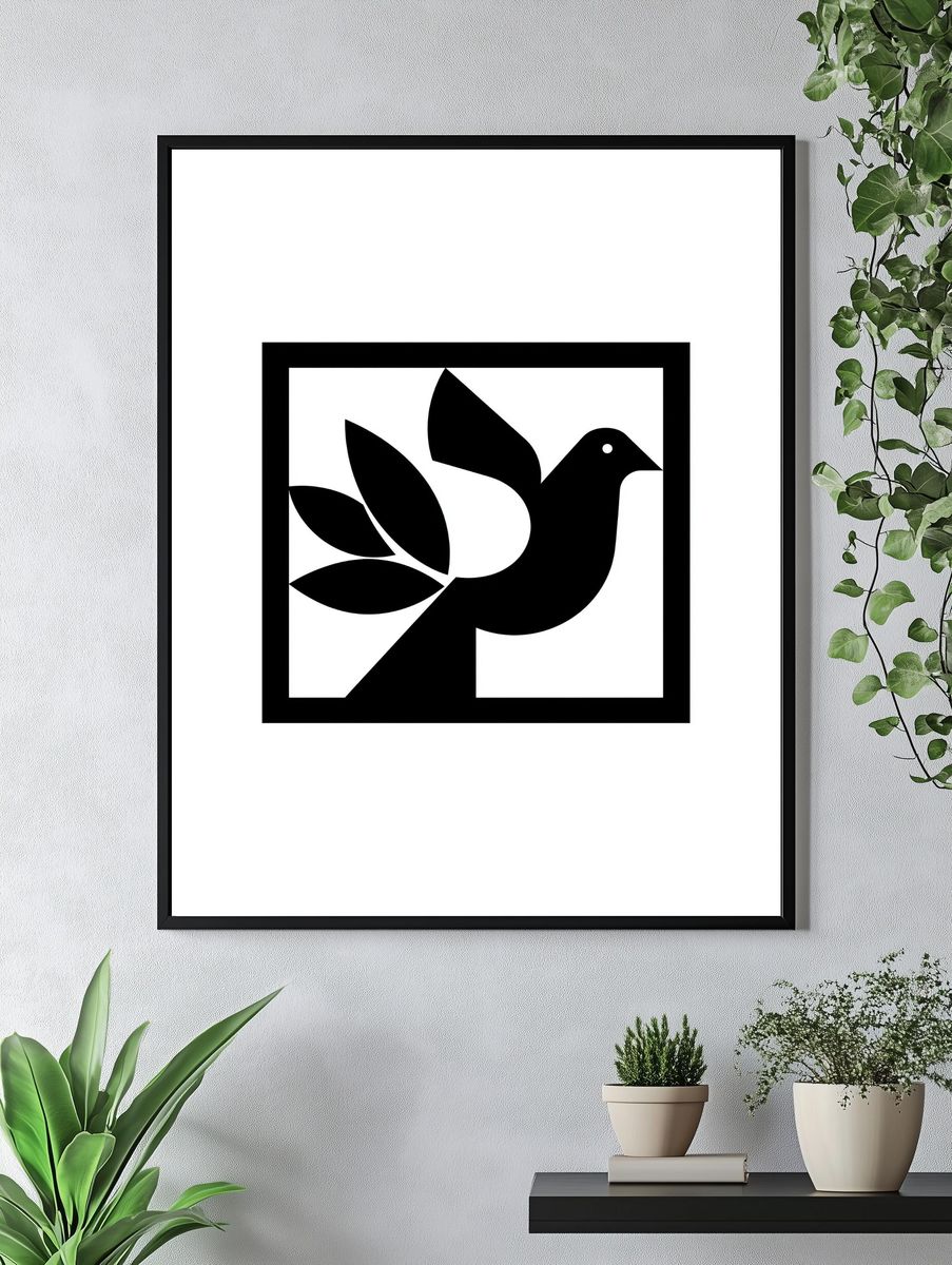 Abstract Dove Line-Art Poster. — room view 4