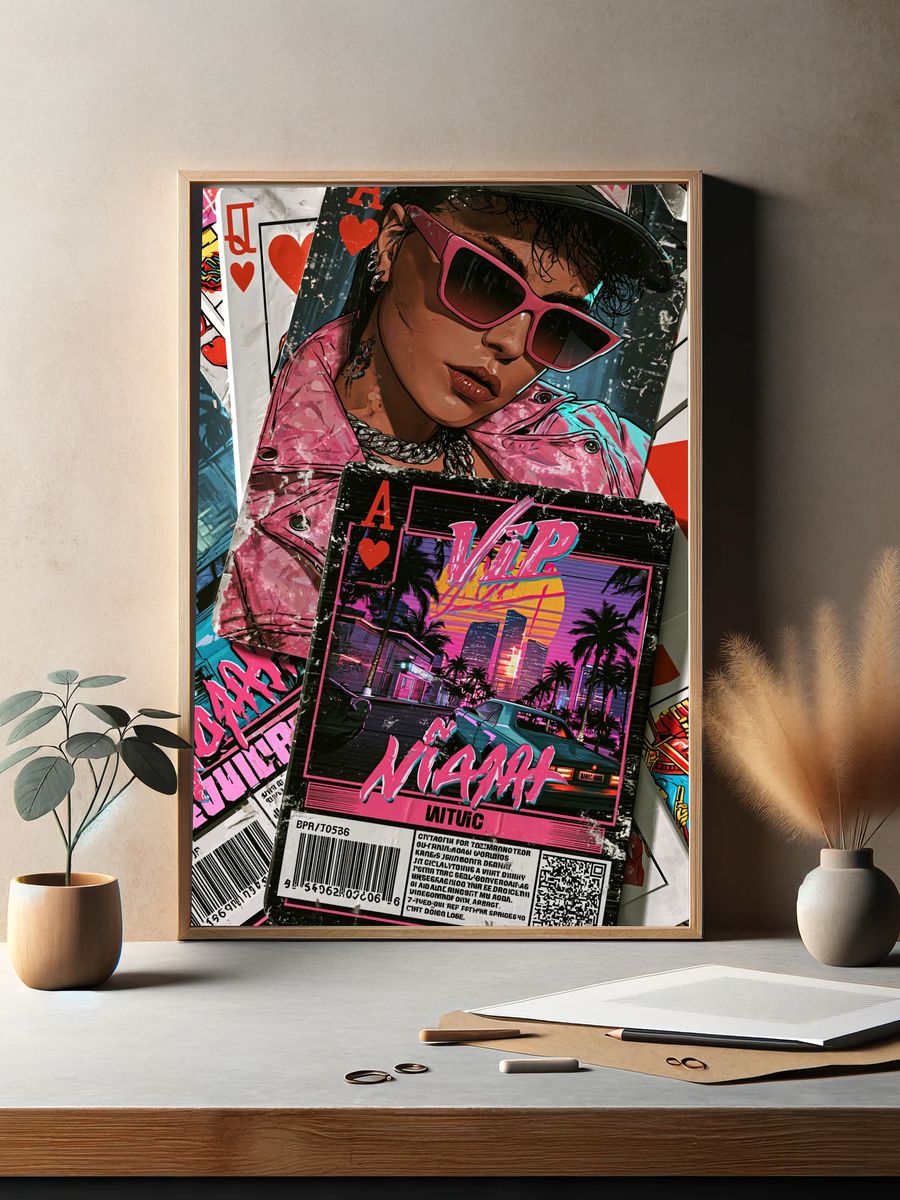 Neon Vibe Portrait Poster. — room view 2