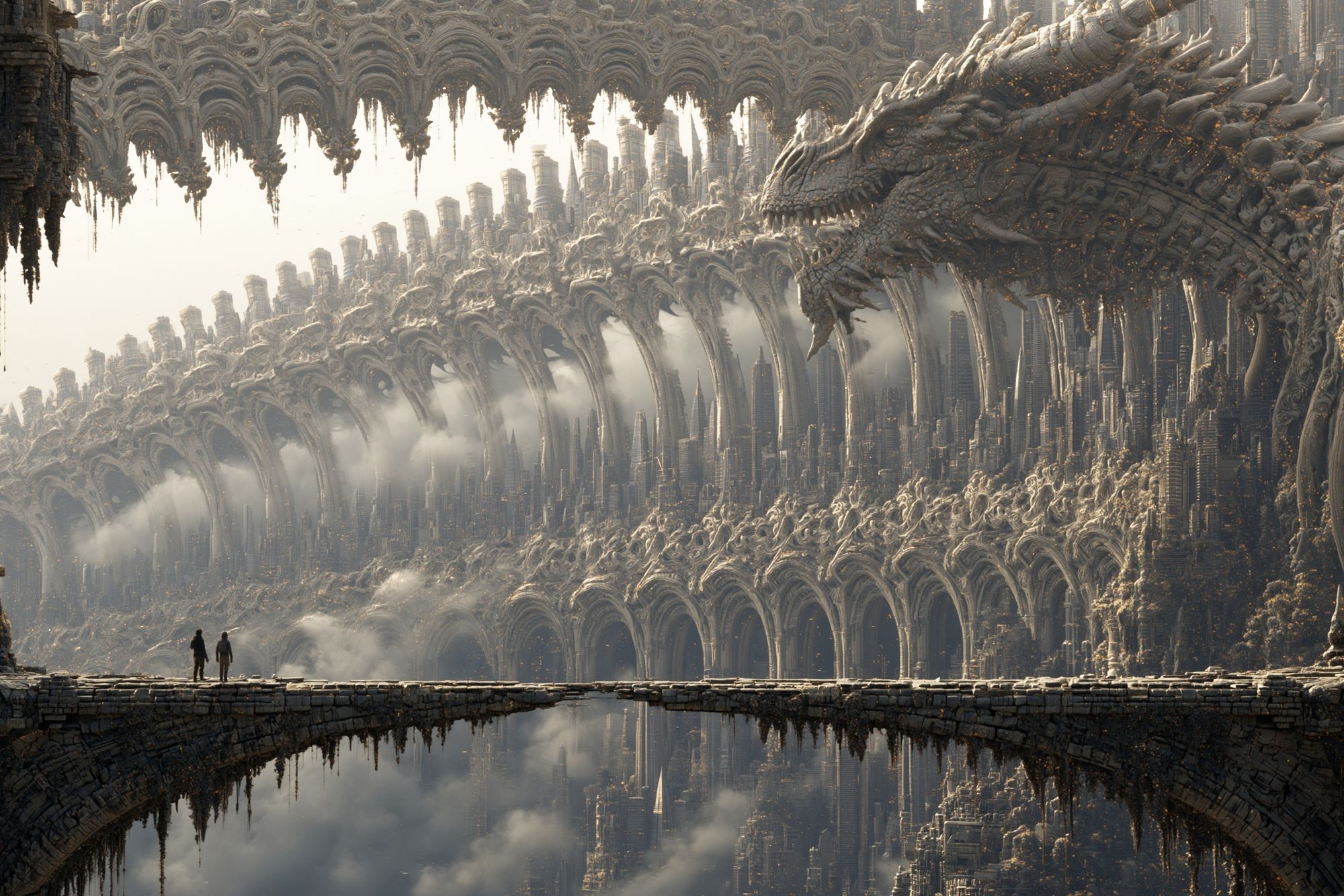 Dragon Cityscape Fantasy Print. poster — illustration art