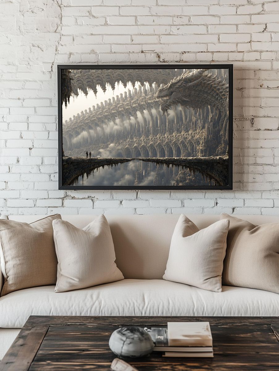 Dragon Cityscape Fantasy Print. room preview