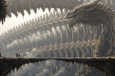 Dragon Cityscape Fantasy Print. poster print