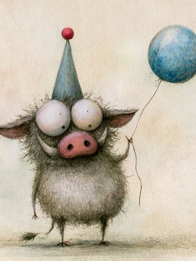 Whimsical Pig Balloon Illustration Poster.