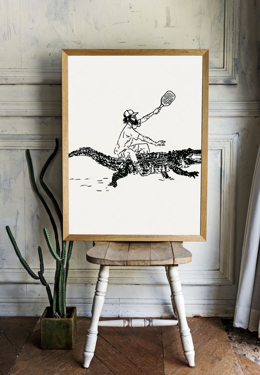 Alligator Rider Illustration Poster. room preview