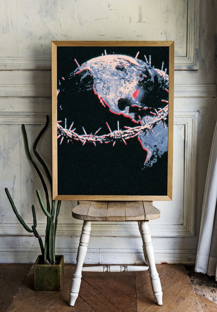 Barbed Wire Skull Illustration Poster. — room view 1