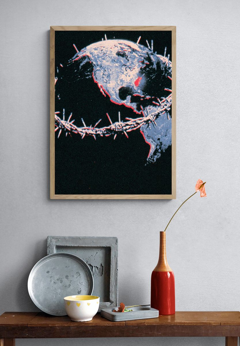 Barbed Wire Skull Illustration Poster. — room view 3