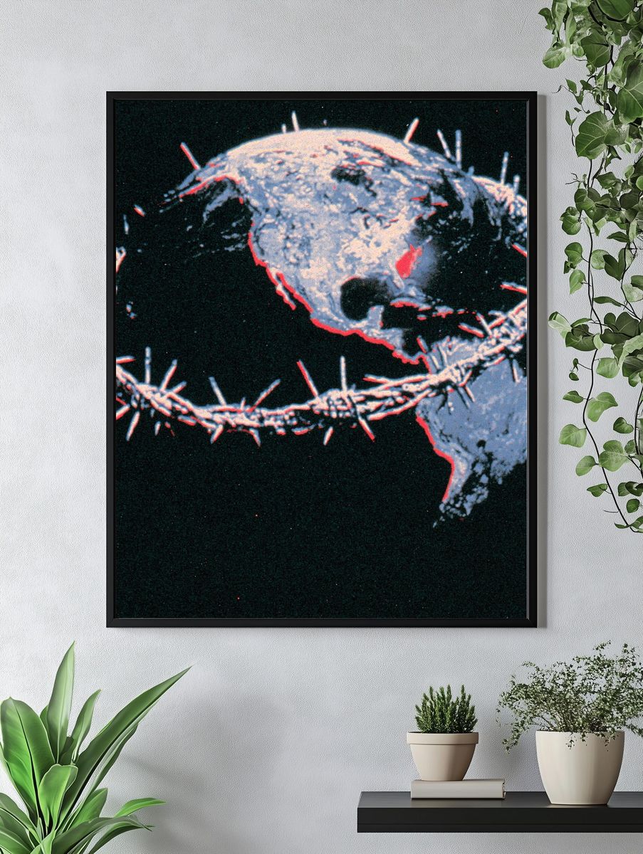 Barbed Wire Skull Illustration Poster. — room view 4