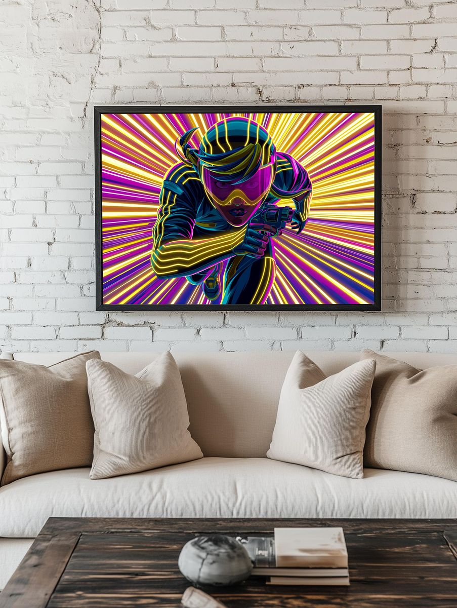 Neon Runner Digital Art Poster. room preview