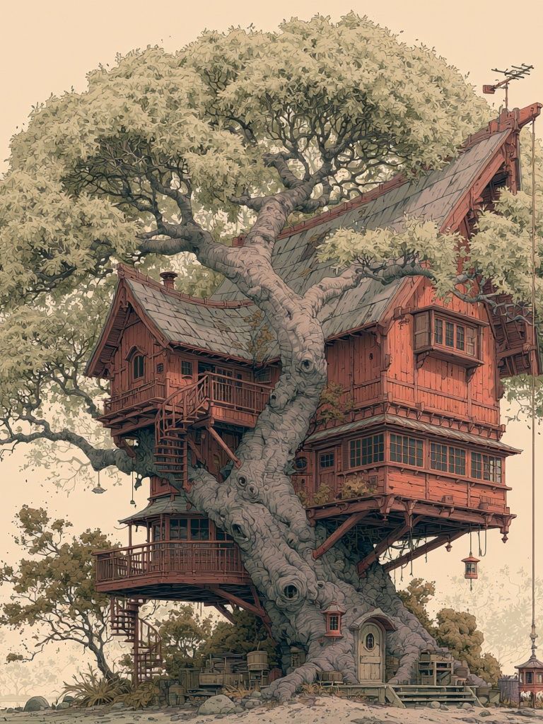Enchanted Treehouse Illustration Poster. poster detail