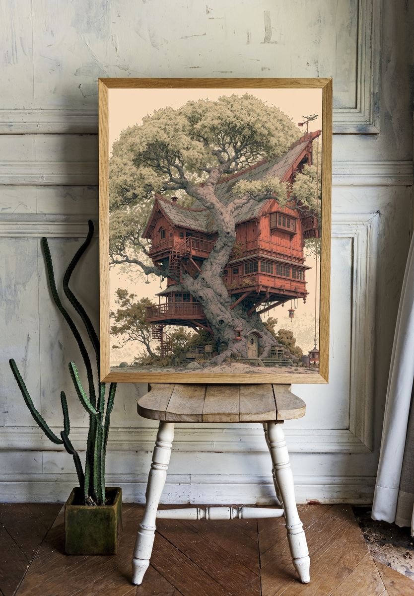 Enchanted Treehouse Illustration Poster. — room view 1