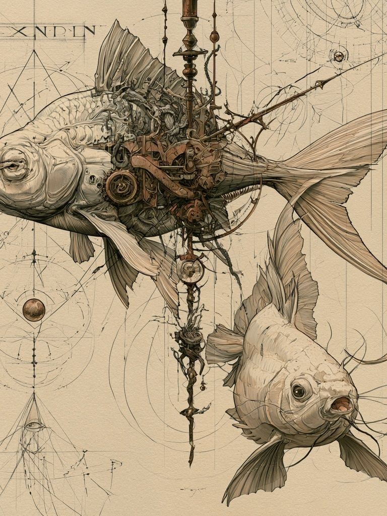 Steampunk Koi Illustration Poster. poster detail