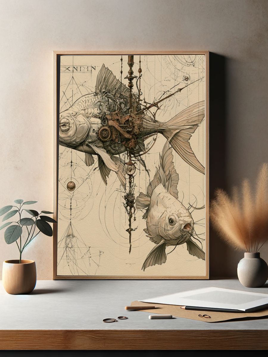 Steampunk Koi Illustration Poster. — room view 2