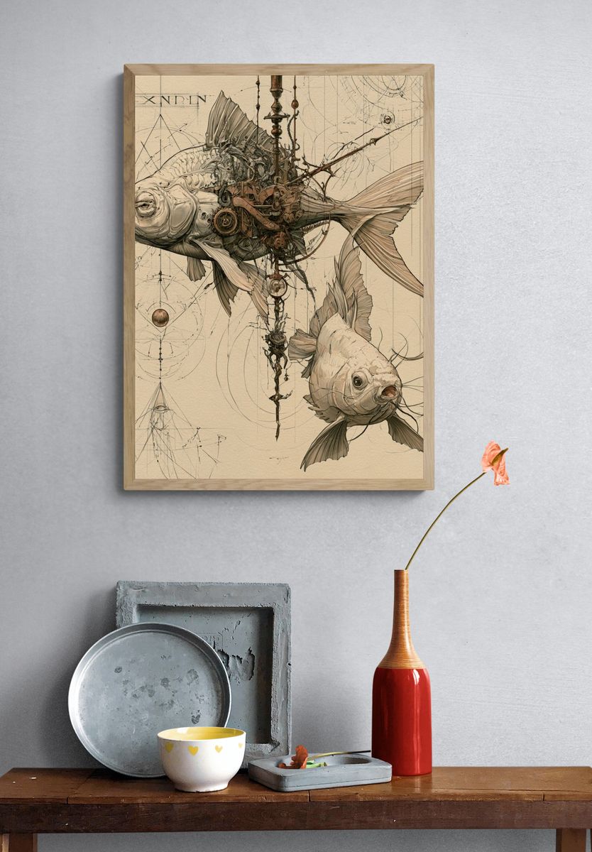 Steampunk Koi Illustration Poster. — room view 3