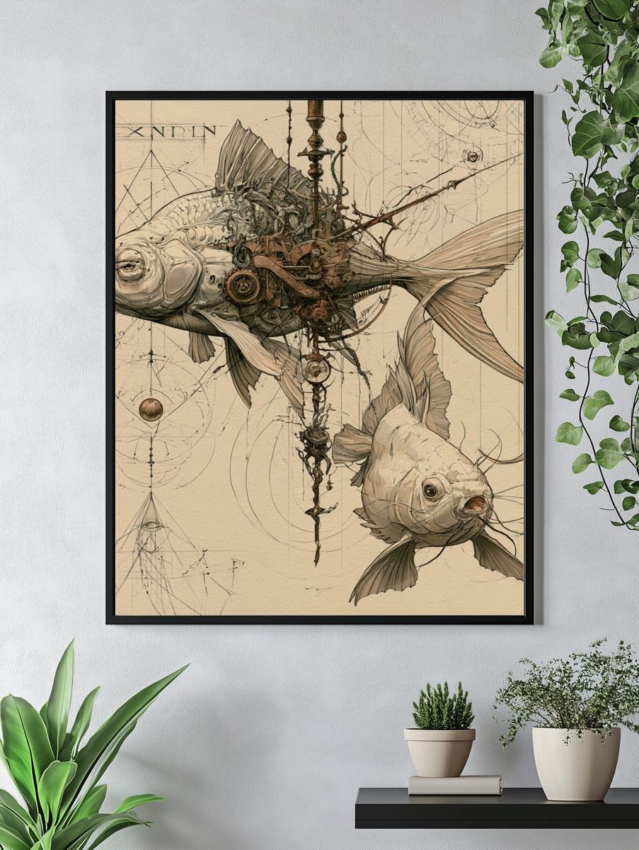 Steampunk Koi Illustration Poster. — room view 4