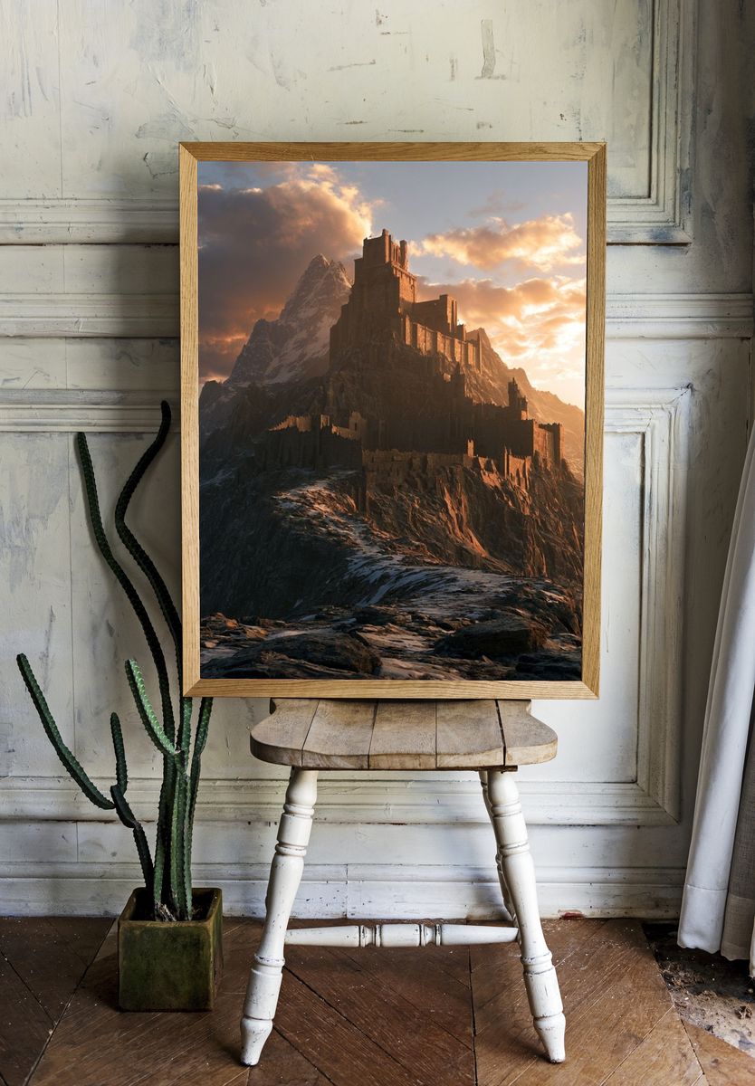 Mountain Fortress Fantasy Print. — room view 1