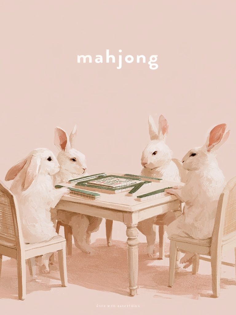 Mahjong Rabbits Illustration Poster. poster detail