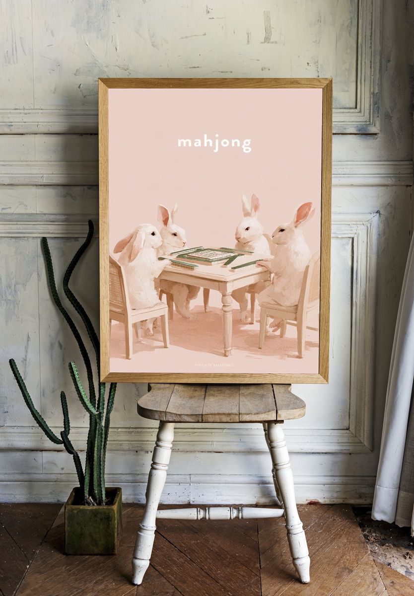 Mahjong Rabbits Illustration Poster. — room view 1