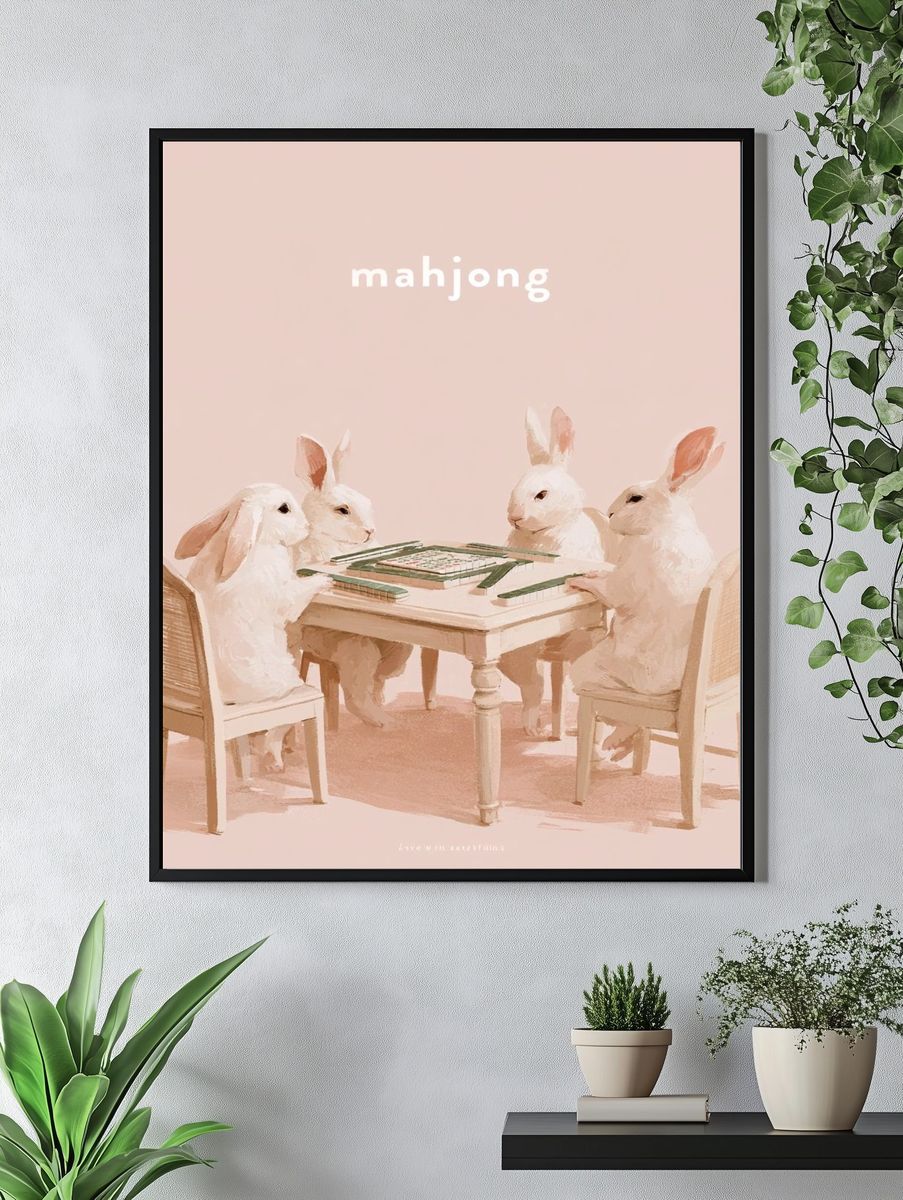 Mahjong Rabbits Illustration Poster. — room view 4