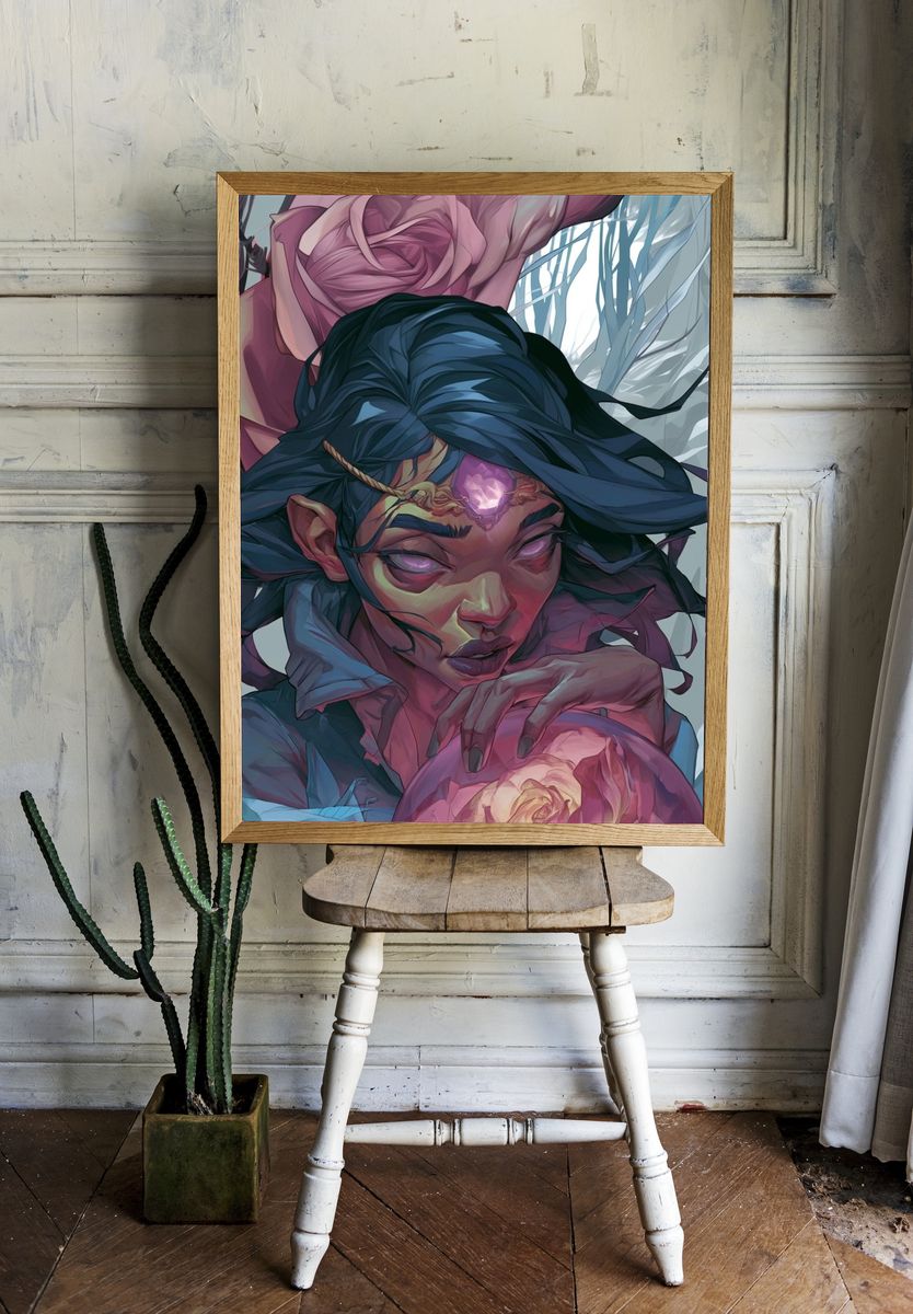 Mystic Floral Portrait Illustration Poster. room preview