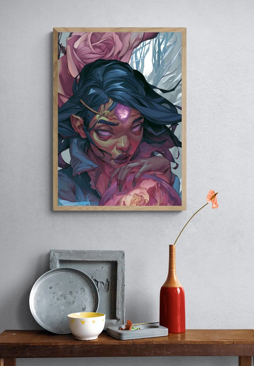 Mystic Floral Portrait Illustration Poster. — room view 3