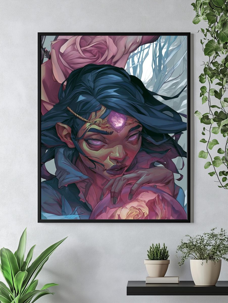 Mystic Floral Portrait Illustration Poster. — room view 4