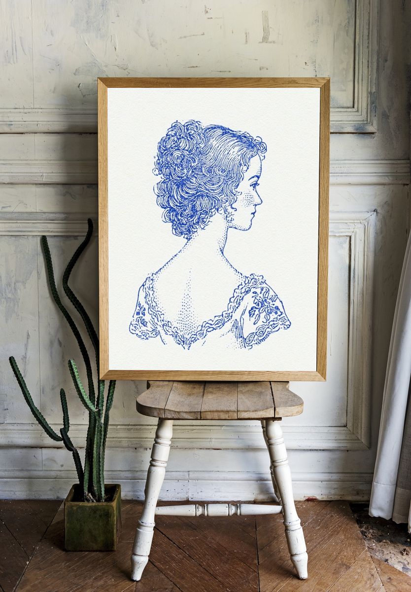 Blue Lady Portrait Illustration Poster. — room view 1