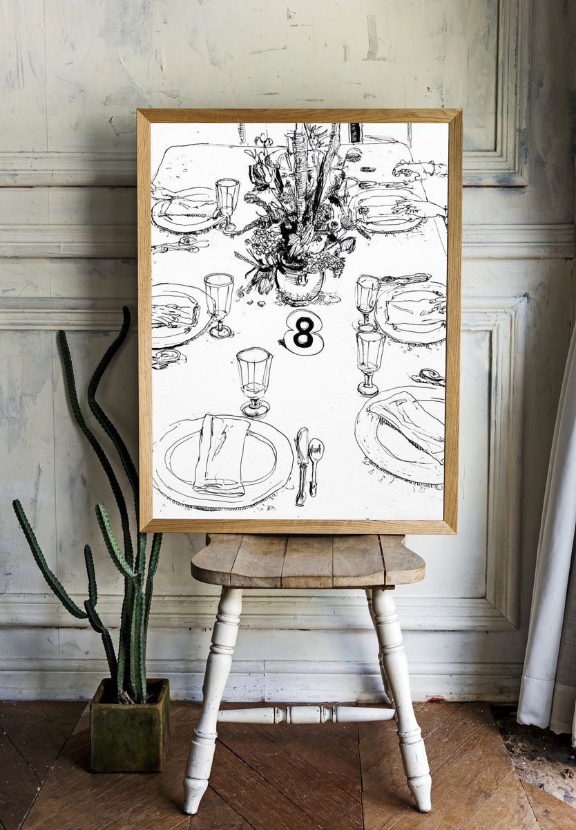 Dinner Table Sketch Poster. room preview