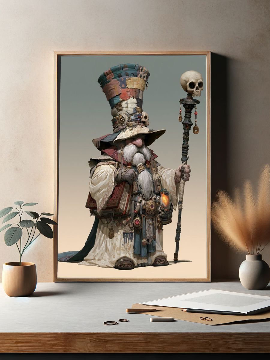 Mystic Skull Wizard Illustration Print. — room view 2