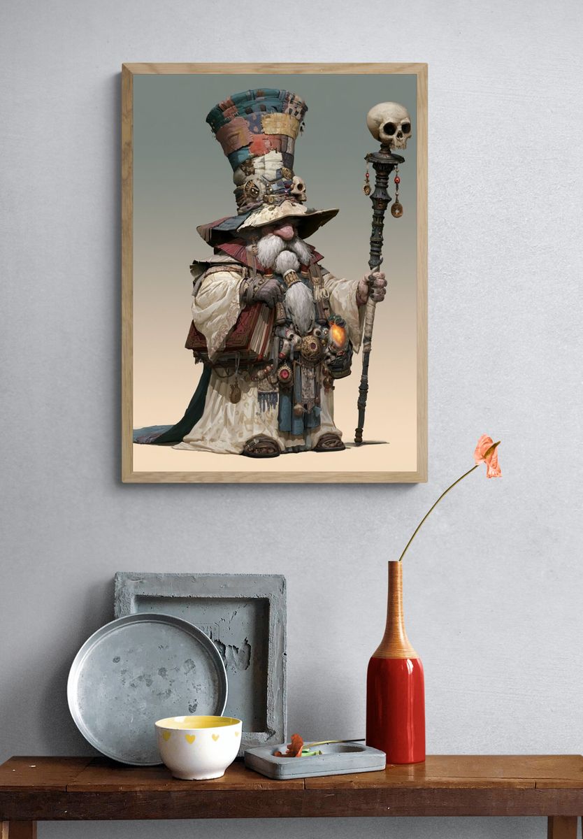 Mystic Skull Wizard Illustration Print. — room view 3