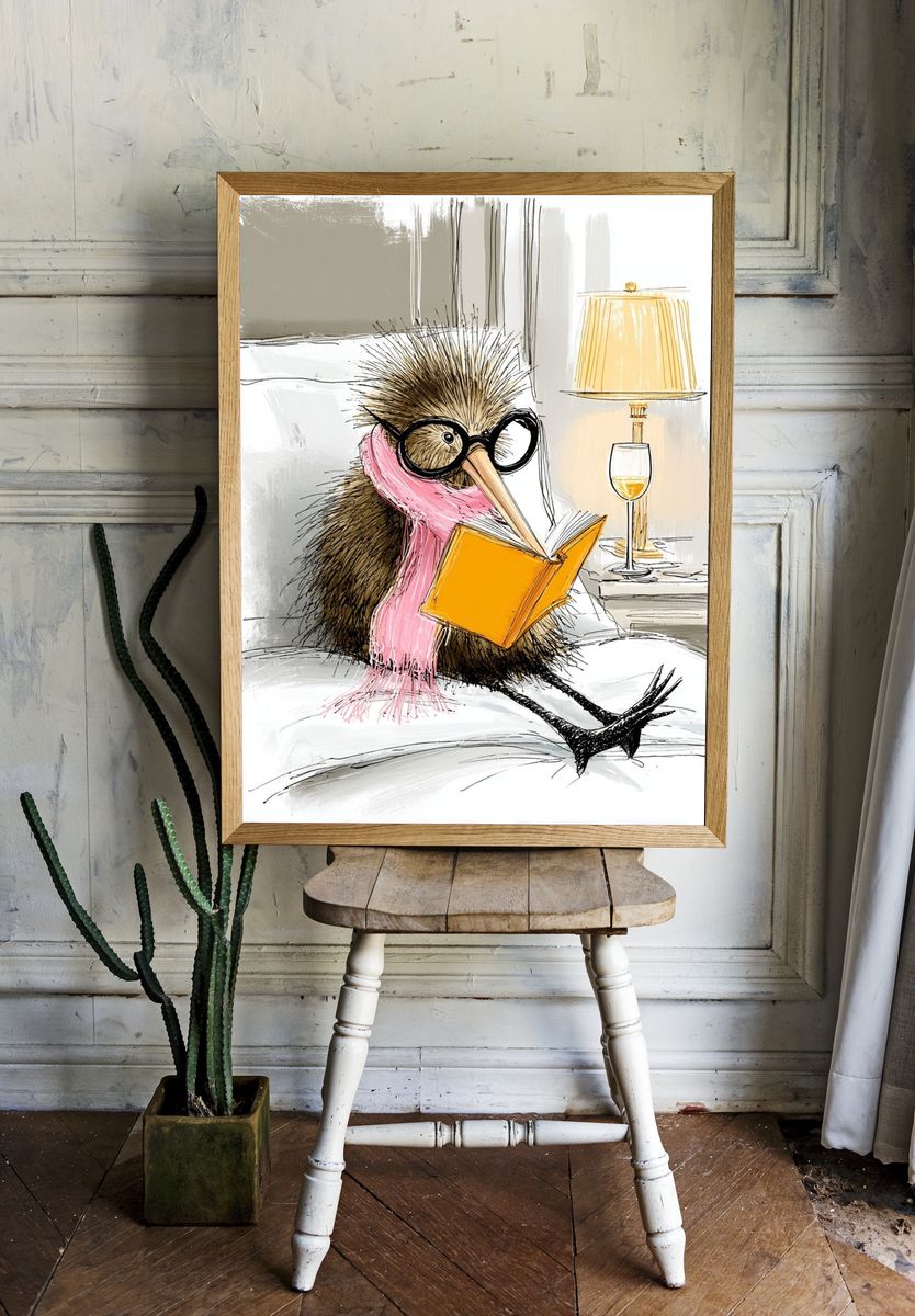 Reading Kiwi Bird Illustration Poster room preview