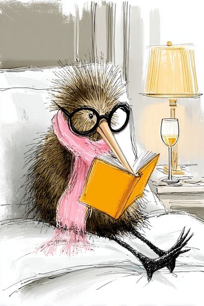 Reading Kiwi Bird Illustration Poster. poster