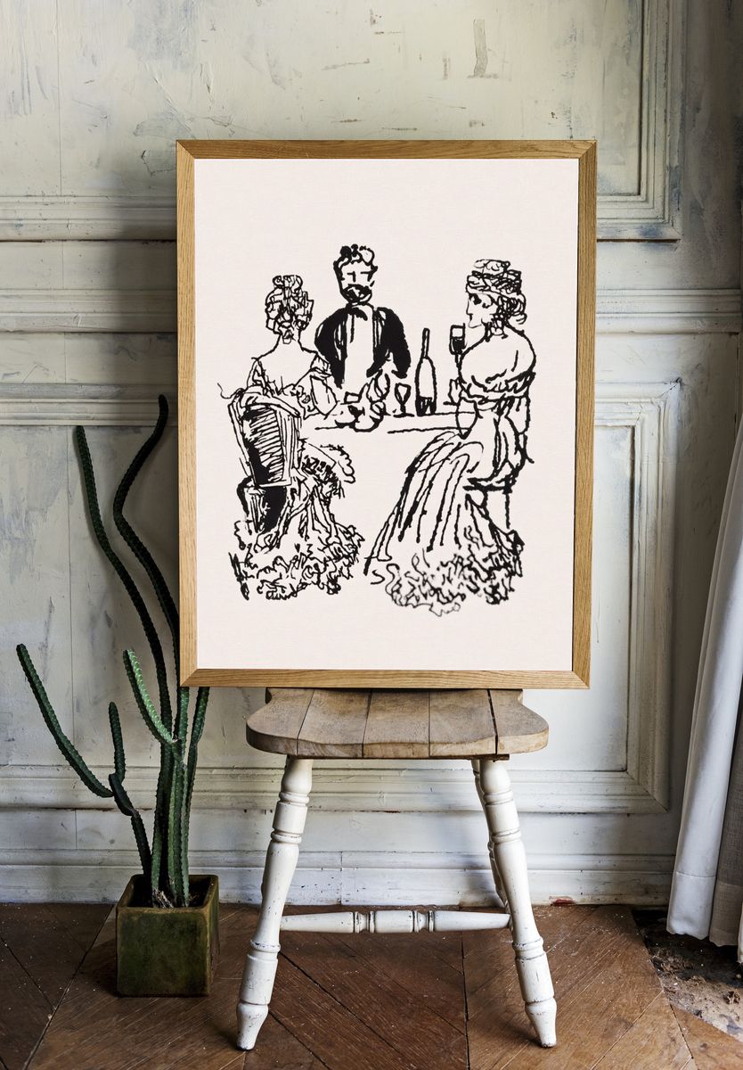 Elegant Dinner Party Sketch Print. room preview