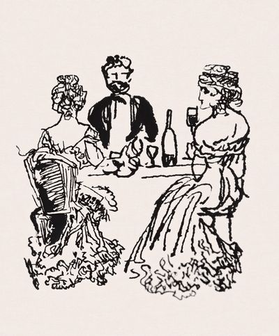 Elegant Dinner Party Sketch Print.