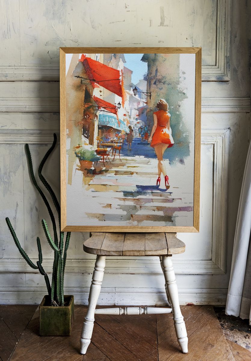 Paris Street Fashion Watercolor Poster. — room view 1