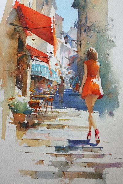 Paris Street Fashion Watercolor Poster. poster print