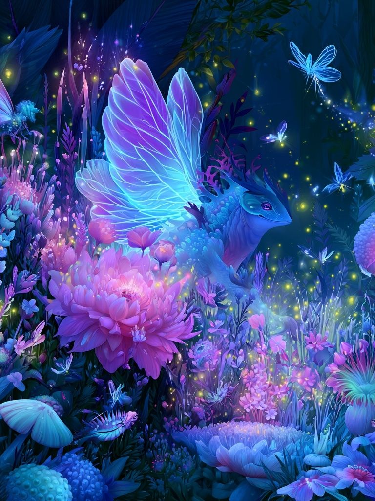 Enchanted Butterfly Garden Illustration Poster. poster detail