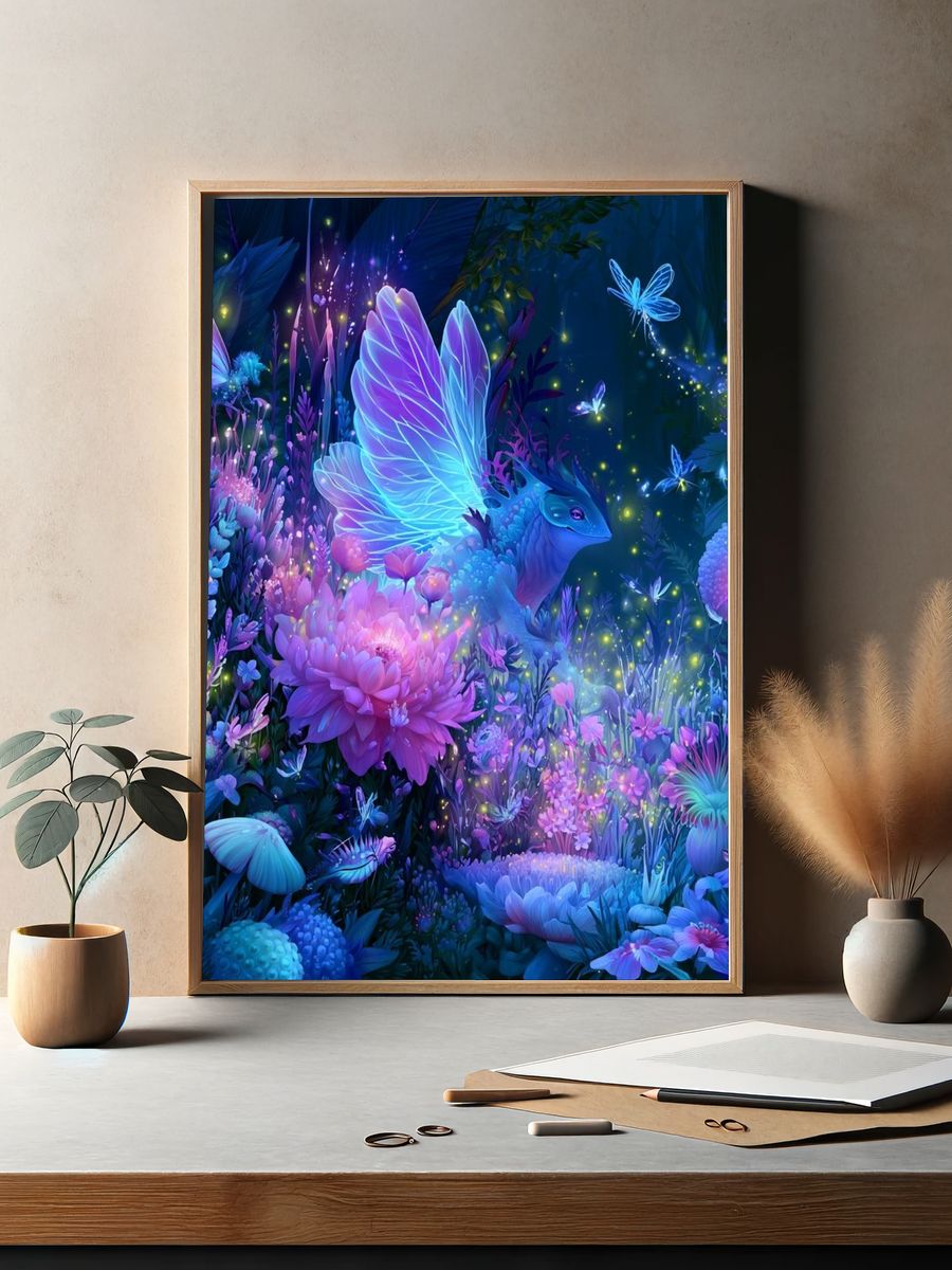 Enchanted Butterfly Garden Illustration Poster. — room view 2