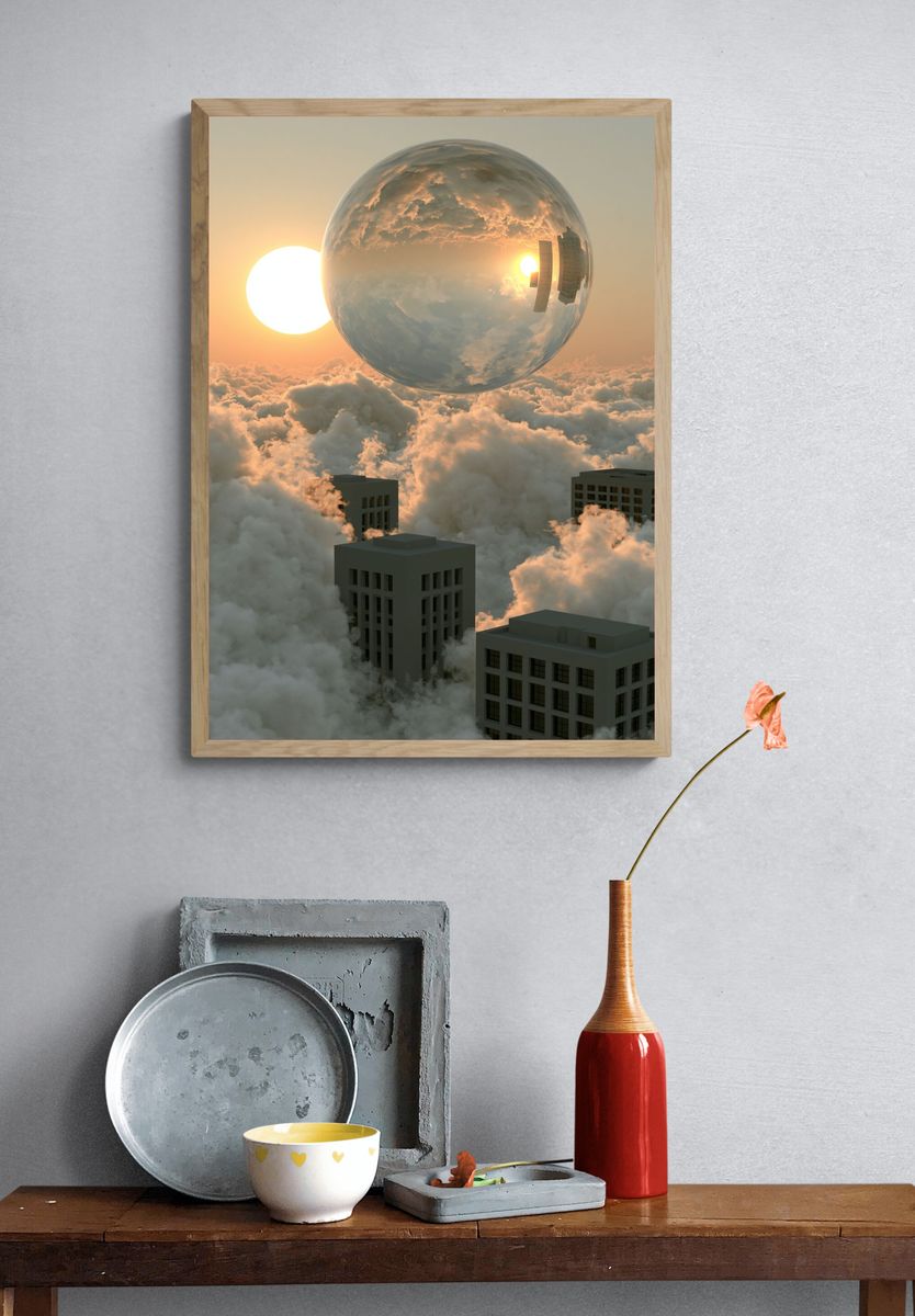 Surreal Cloud Cityscape Print. — room view 3