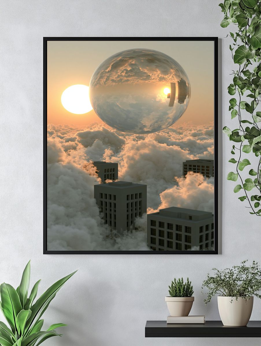 Surreal Cloud Cityscape Print. — room view 4