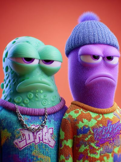Colorful Alien Duo Illustration Poster. poster print