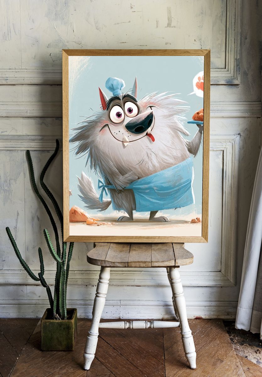 Chef Wolf Cartoon Print. room preview