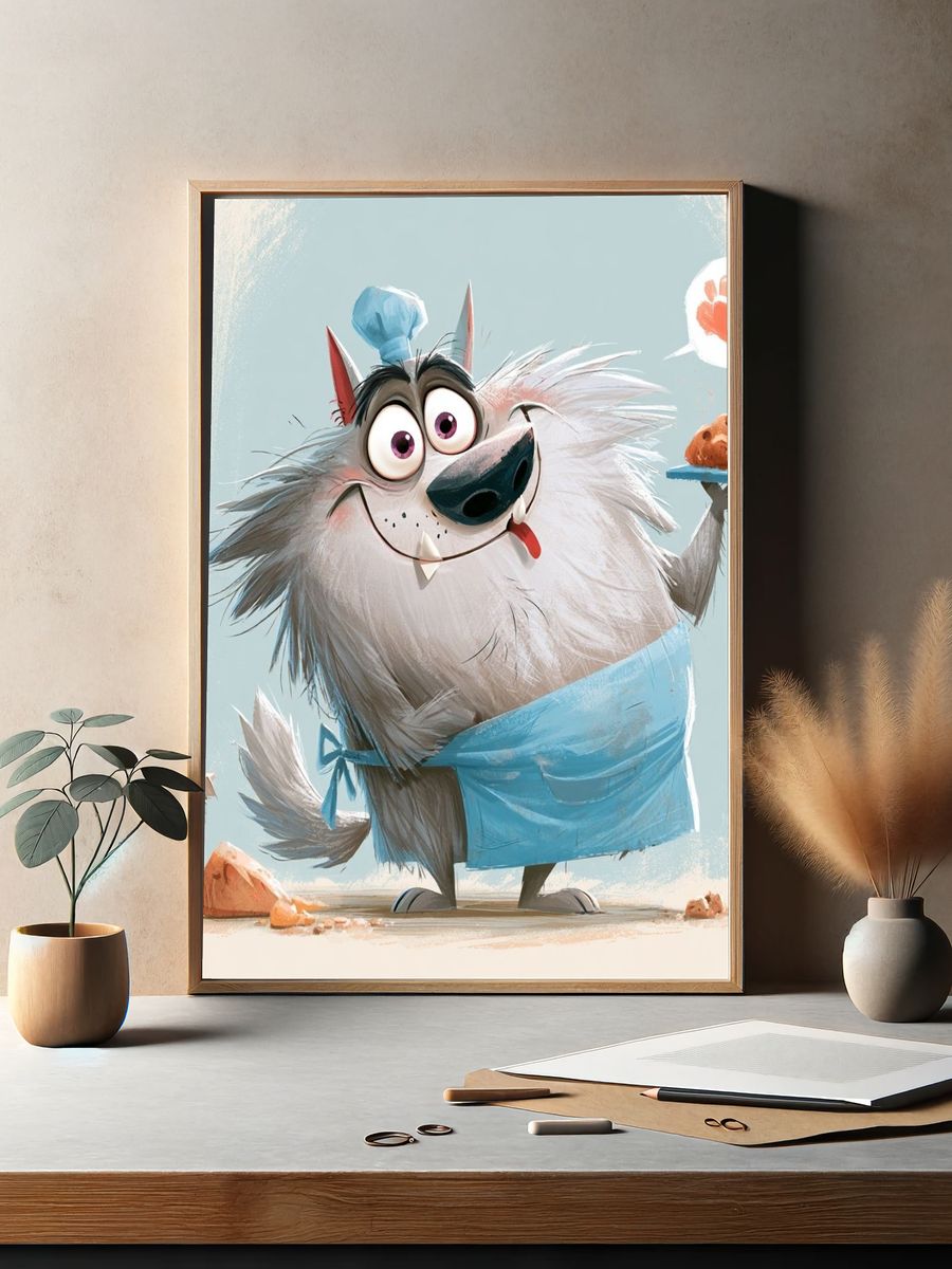 Chef Wolf Cartoon Print. — room view 2