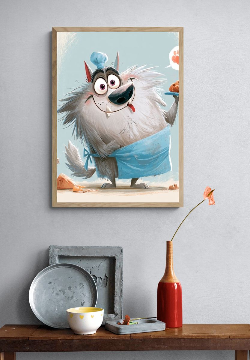Chef Wolf Cartoon Print. — room view 3
