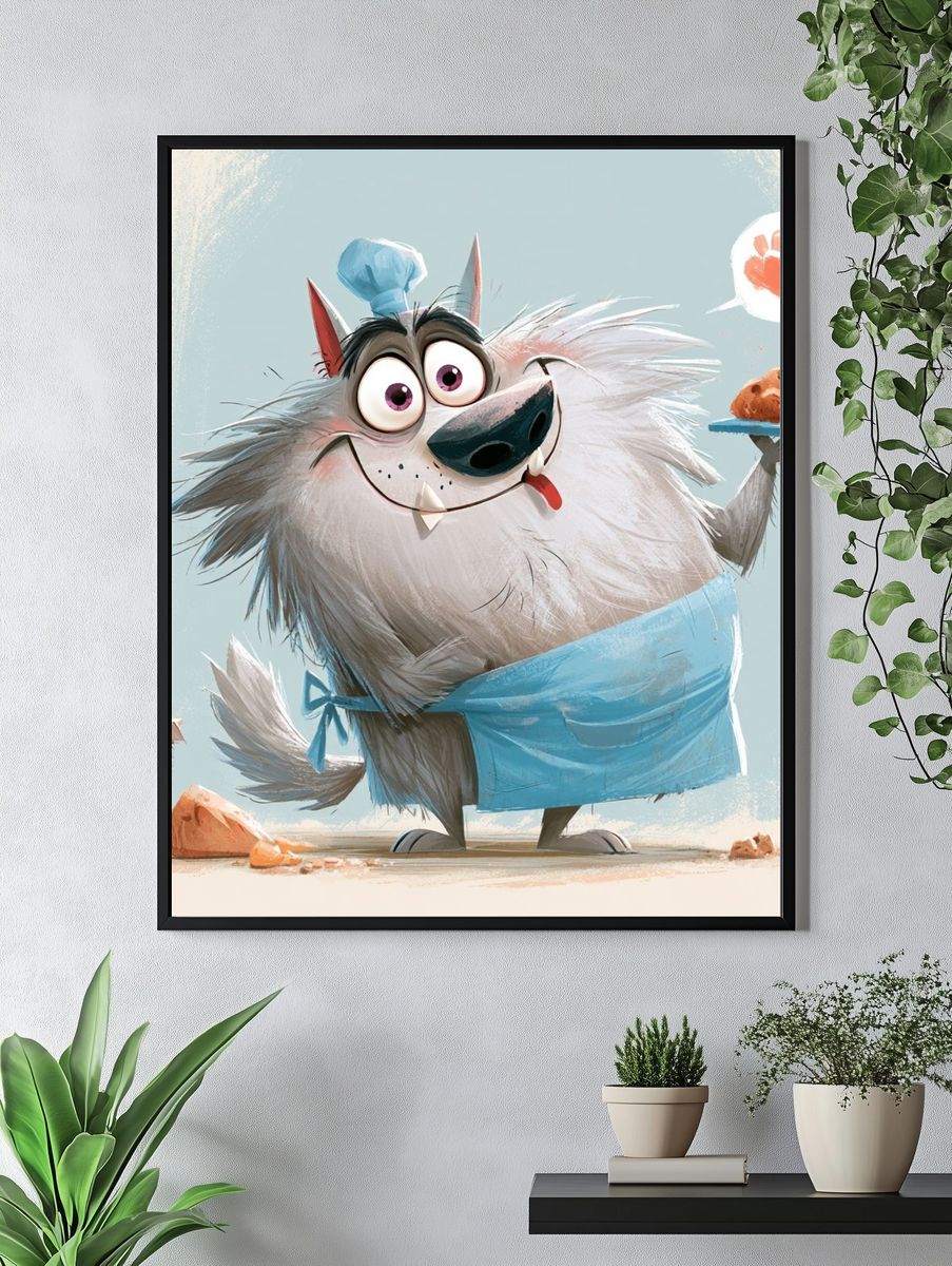 Chef Wolf Cartoon Print. — room view 4