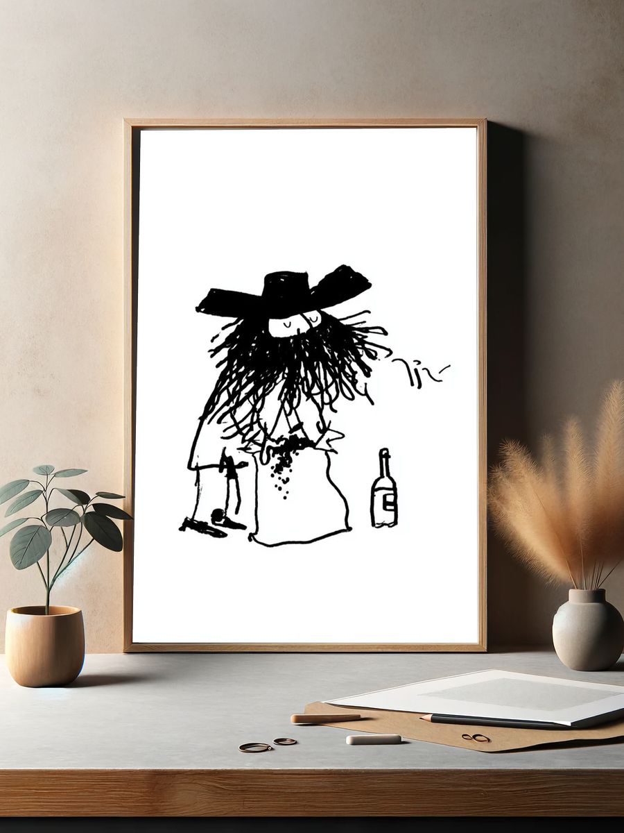 Whimsical Drunk Cowboy Illustration Poster. — room view 2