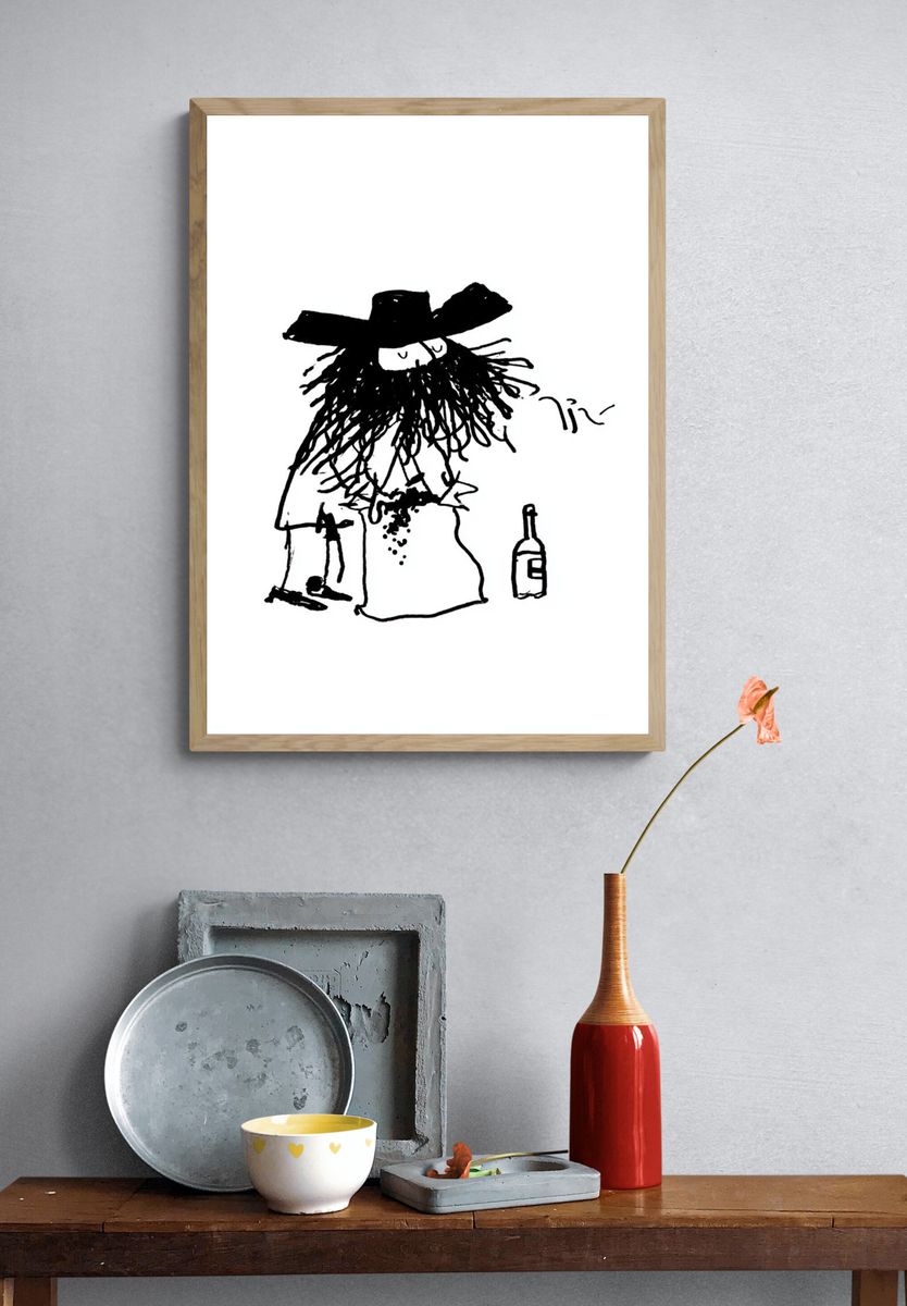 Whimsical Drunk Cowboy Illustration Poster. — room view 3