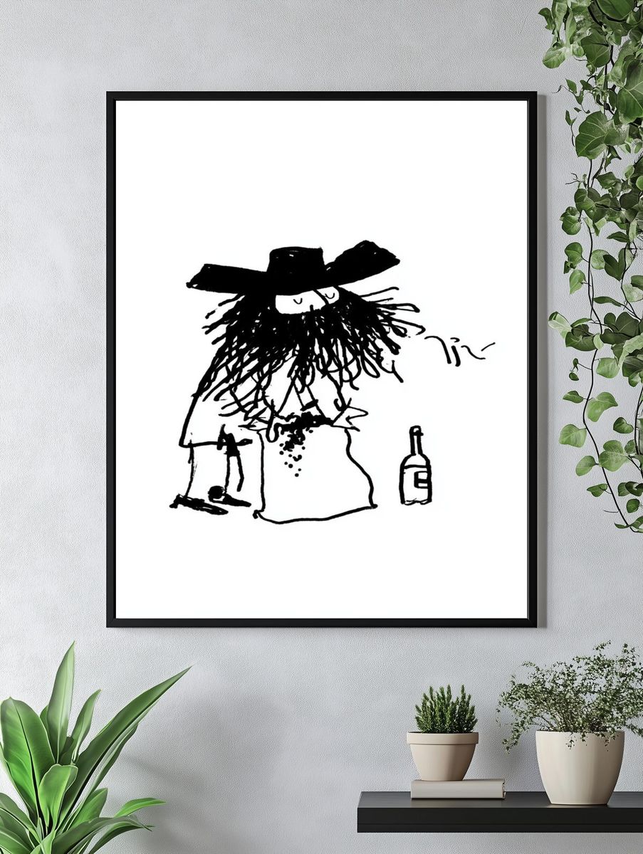 Whimsical Drunk Cowboy Illustration Poster. — room view 4