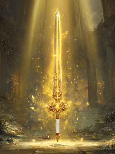 Radiant Golden Sword Fantasy Print. poster print